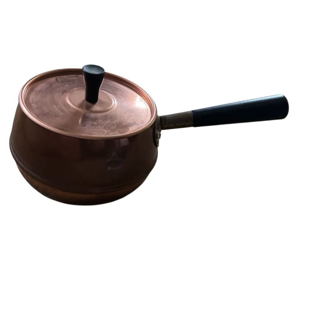 Vintage Coppercraft Guild Copper Fondue Pot Saucepan Lid Wood Handle Loose Dent⁠